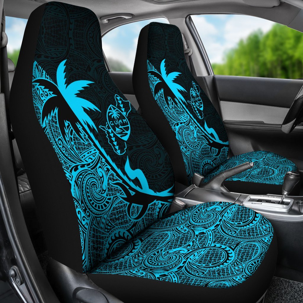 Guam Car Seat Covers - Guam Coat Of Arms Coconut Tree Blue - K4 - Polynesian Pride