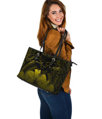 Personalised - Hawaii Royal Hibiscus Polynesian Tribal Large Leather Tote Bag Yellow AH - Polynesian Pride