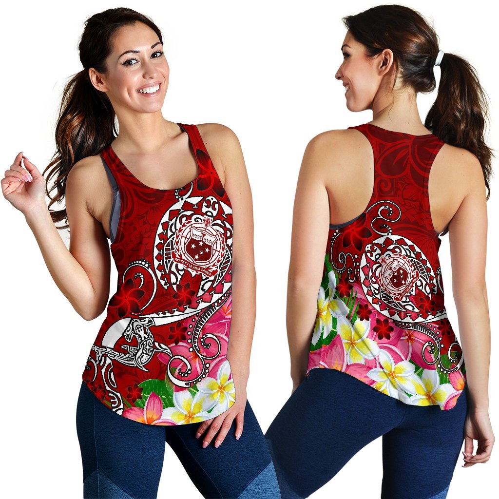 Samoa Women's Racerback Tank - Turtle Plumeria (Red) - Polynesian Pride