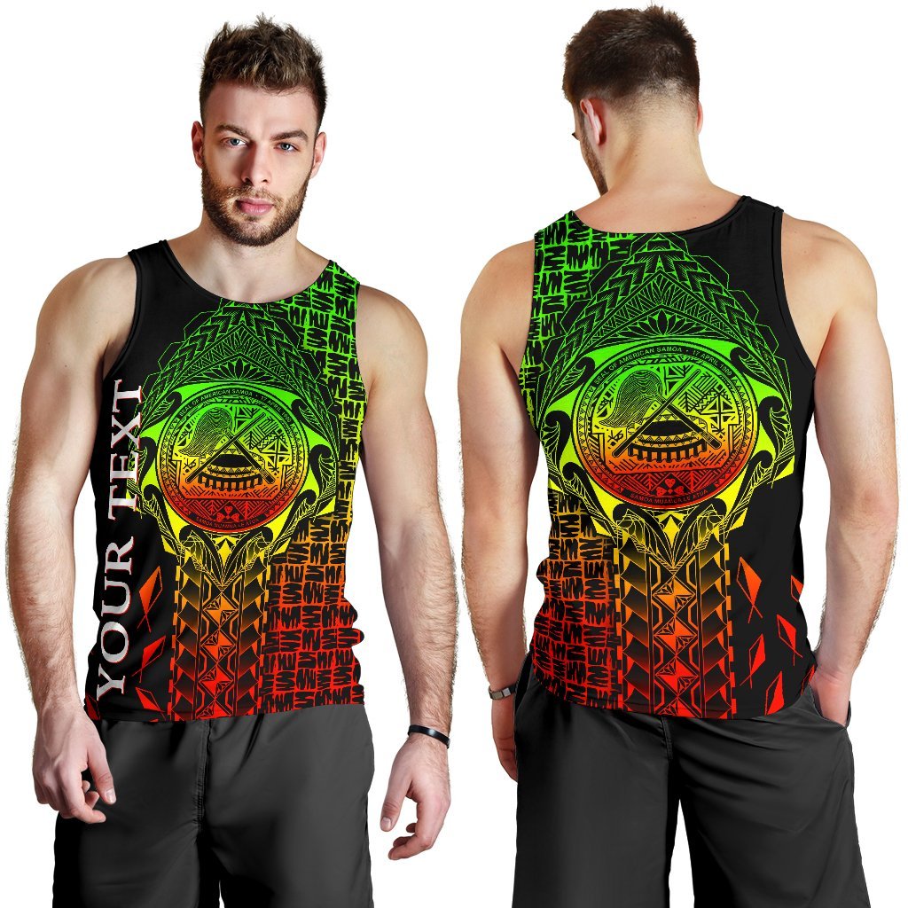 American Samoa Custom Personalised Men's Tank Top - AS Seal Rocket Style (Reggae) Black - Polynesian Pride