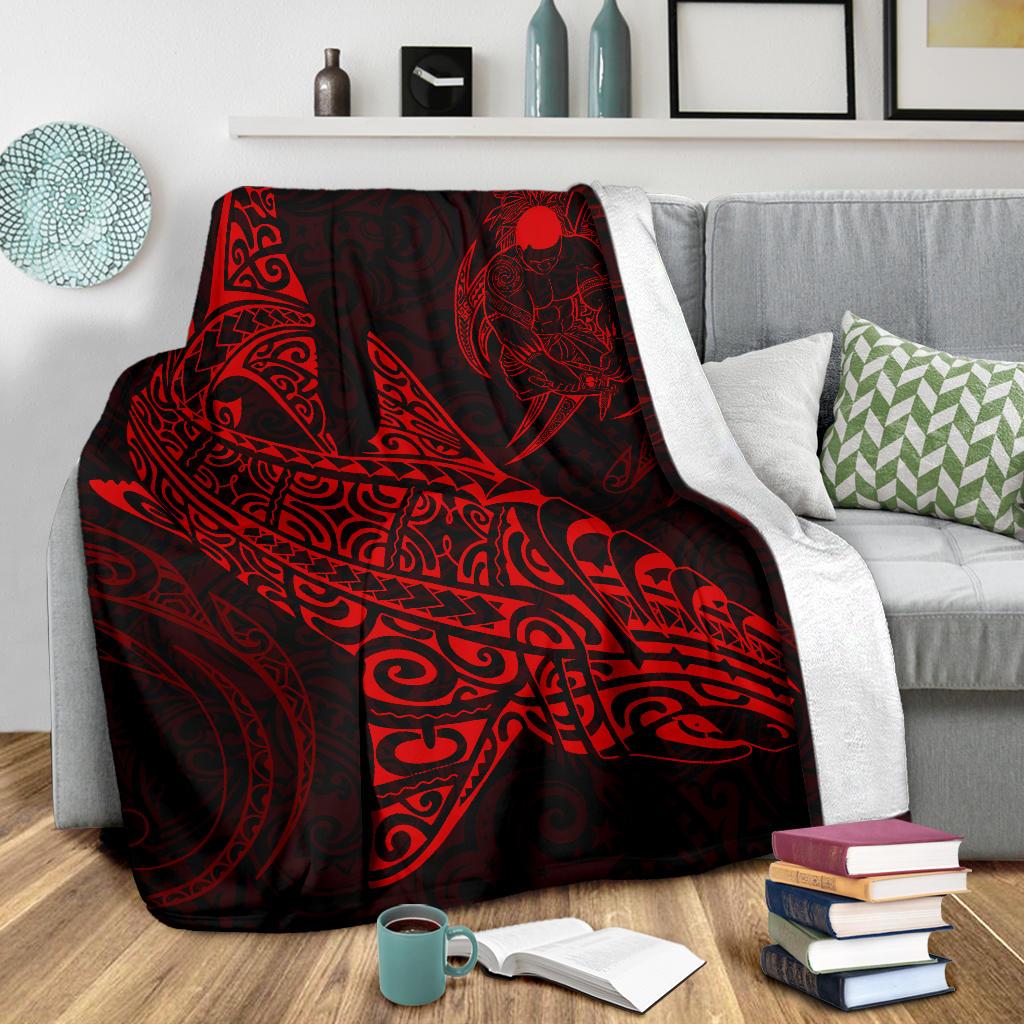 Shark Polynesian Blanket - Polynesian Tattoo Red - Polynesian Pride