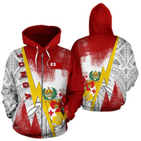Tonga Zip up Hoodie Tonga Flag Coat of Arms With Polynesian Tattoo Style K13 Unisex Red - Polynesian Pride