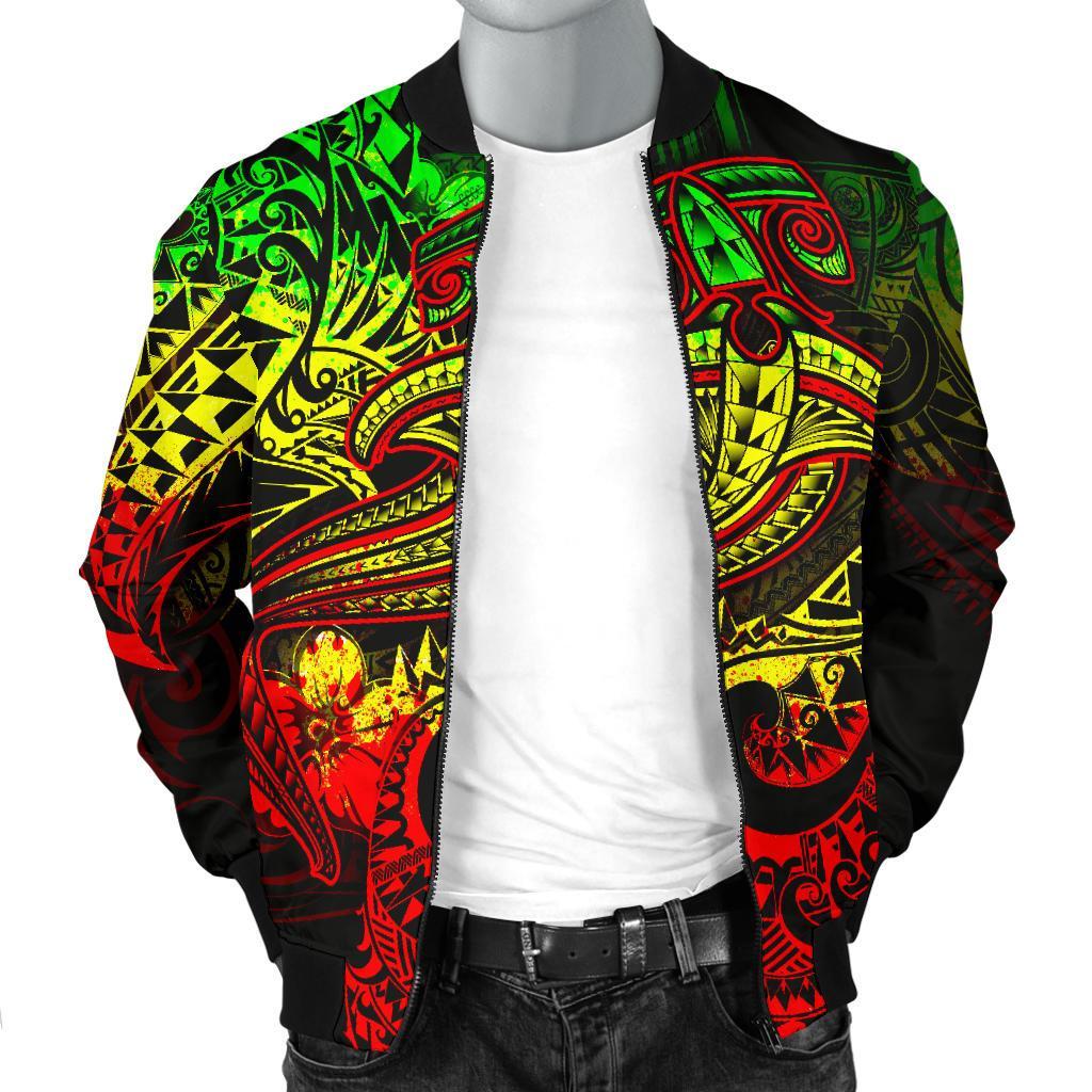Polynesian Men's Bomber Jacket - Reggae Shark Polynesian Tattoo - Polynesian Pride