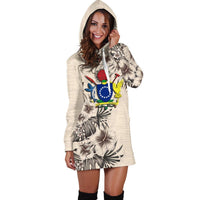 Cook Islands Hoodie Dress - Cook Islands Coat Of Arms & Beige Hibiscus - Polynesian Pride
