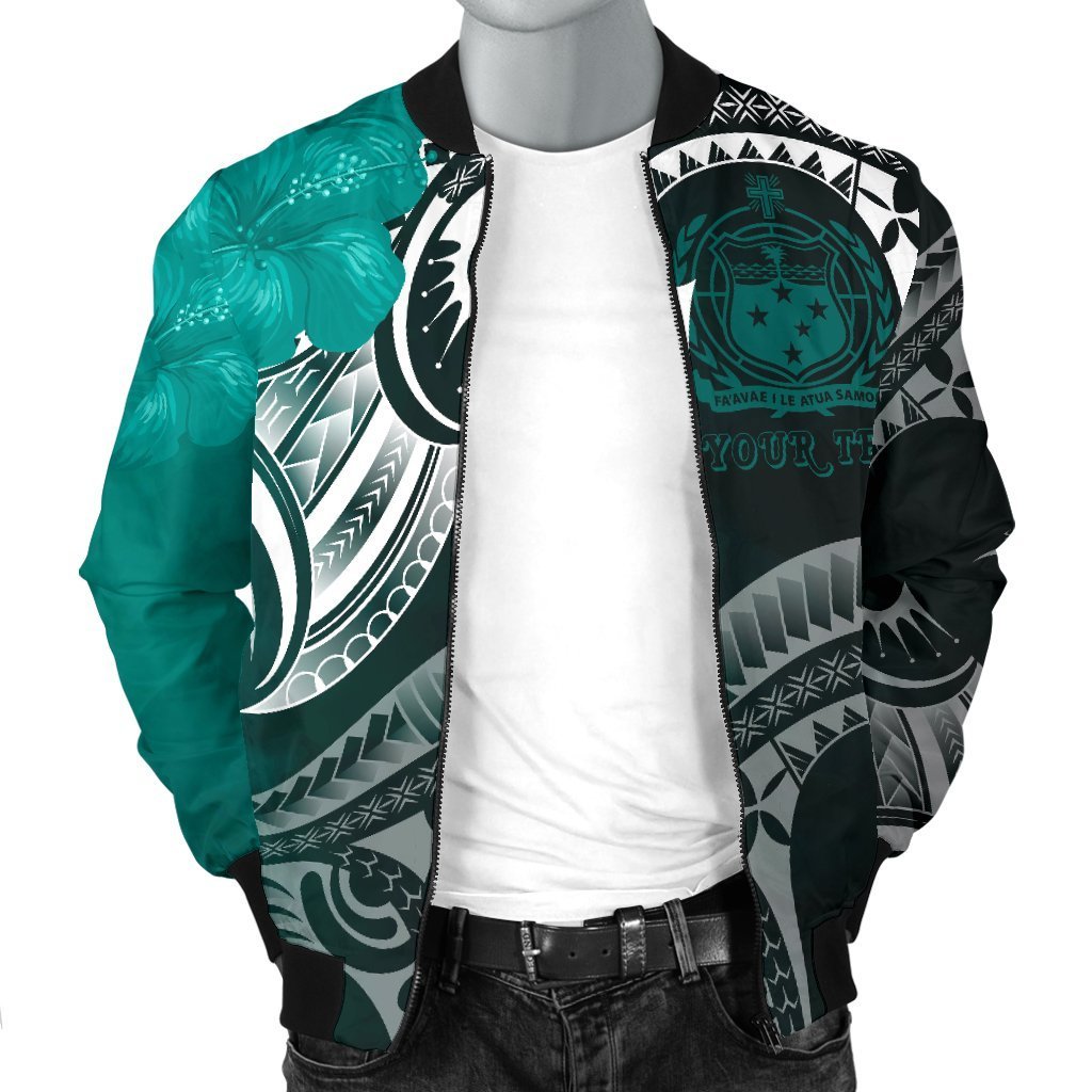 Samoa Custom Personalised Men's Bomber Jacket - Samoa Seal Wave Style (Green) - Polynesian Pride