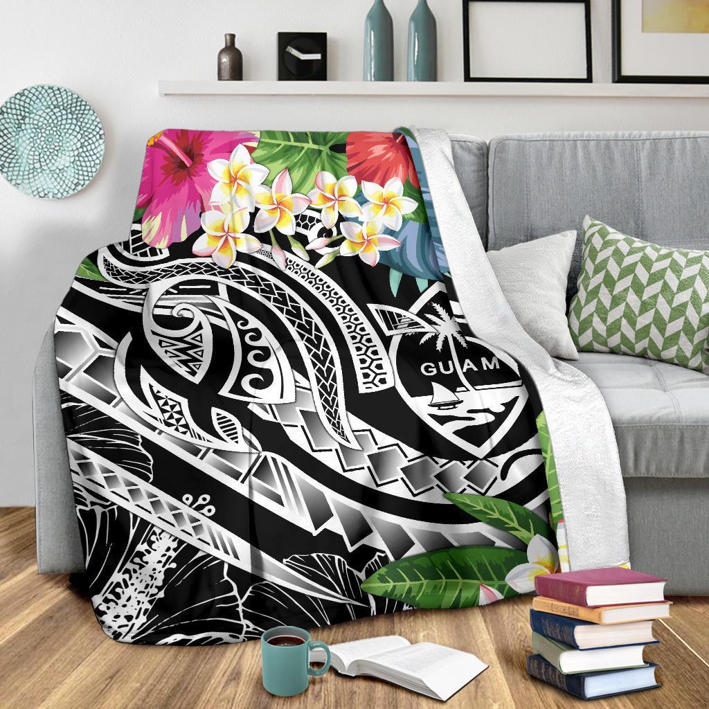 Guam Polynesian Premium Blanket - Summer Plumeria (Black) - Polynesian Pride