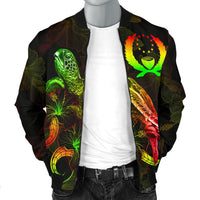 Pohnpei Polynesian Men's Bomber Jacket - Turtle With Blooming Hibiscus Reggae - Polynesian Pride