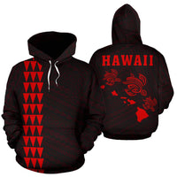 Polynesian Kakau Three Turtle Map of Hawaii Hoodie Red Unisex Red - Polynesian Pride