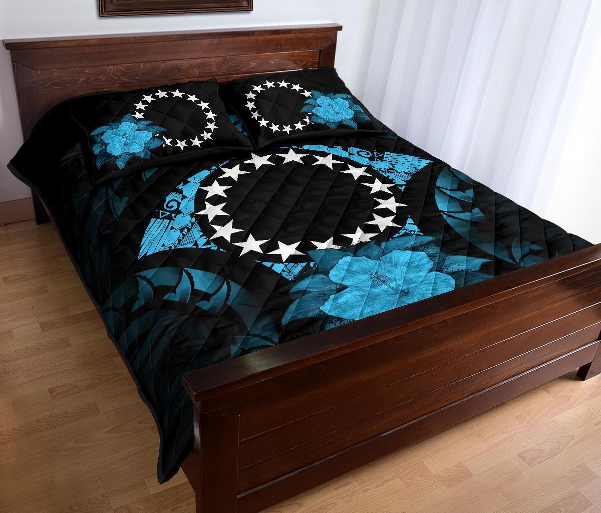 Cook Islands Polynesian Quilt Bed Set Hibiscus Blue - Polynesian Pride