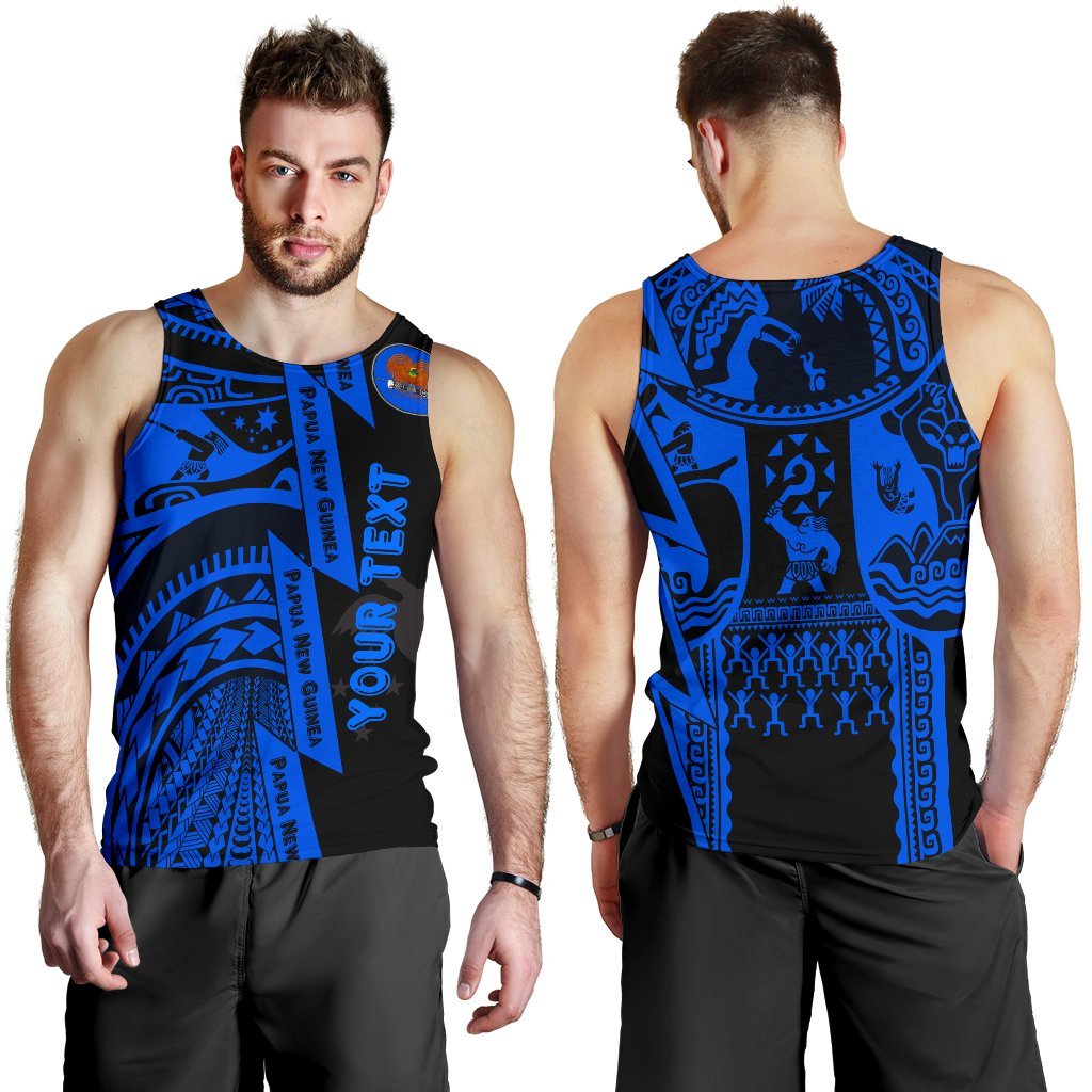(Custom Personalised) Polynesian Guinea Men's Tank Top - Moana Maui Tattoo With Coat Of Arm Guinea Blue - Polynesian Pride