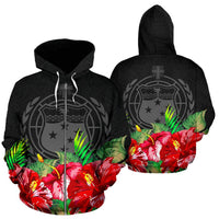 Samoa Polynesian Zip Hoodie Black Hibiscus Unisex Black - Polynesian Pride