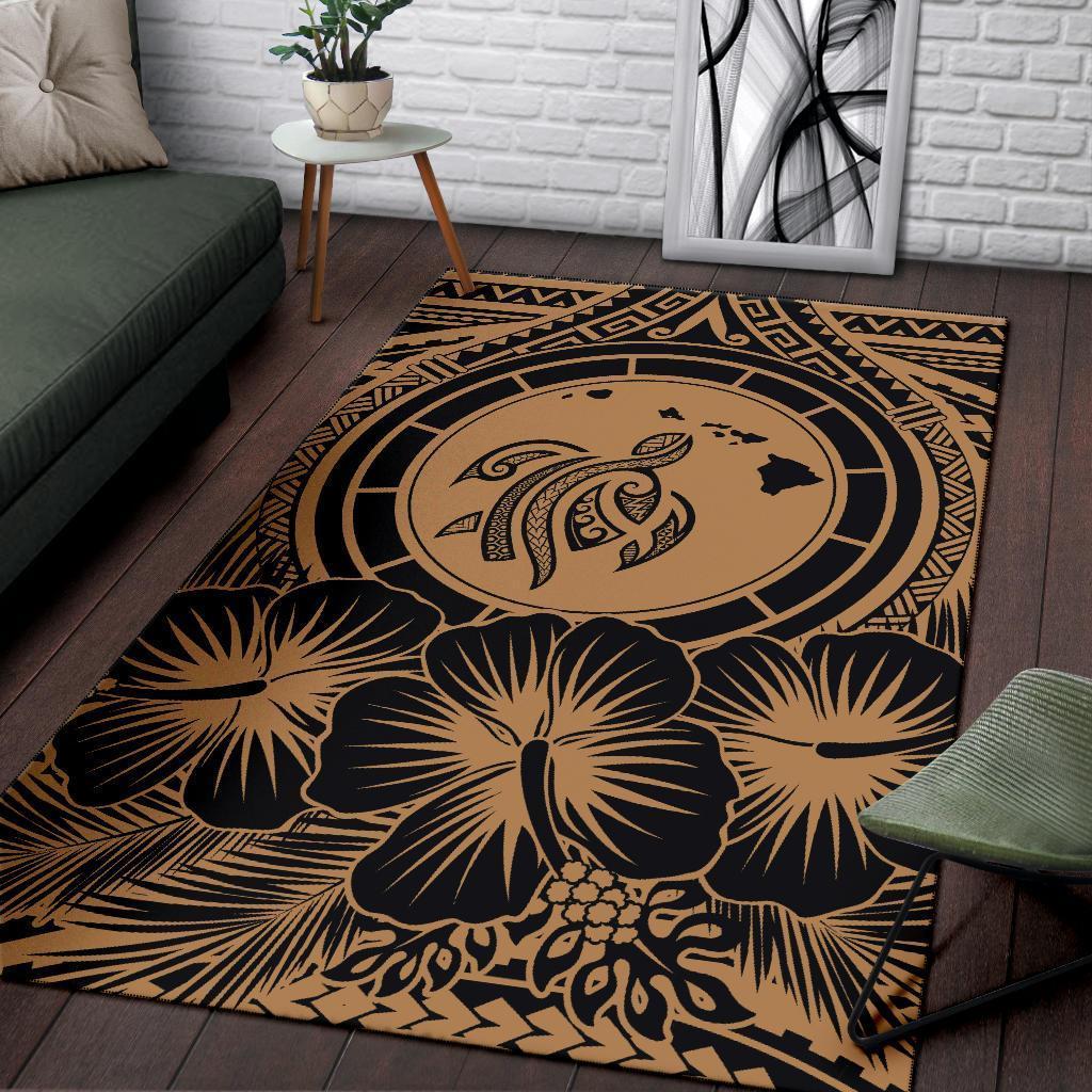 Hawaii Map Honu Hibiscus Polynesian Area Rug AH - Polynesian Pride