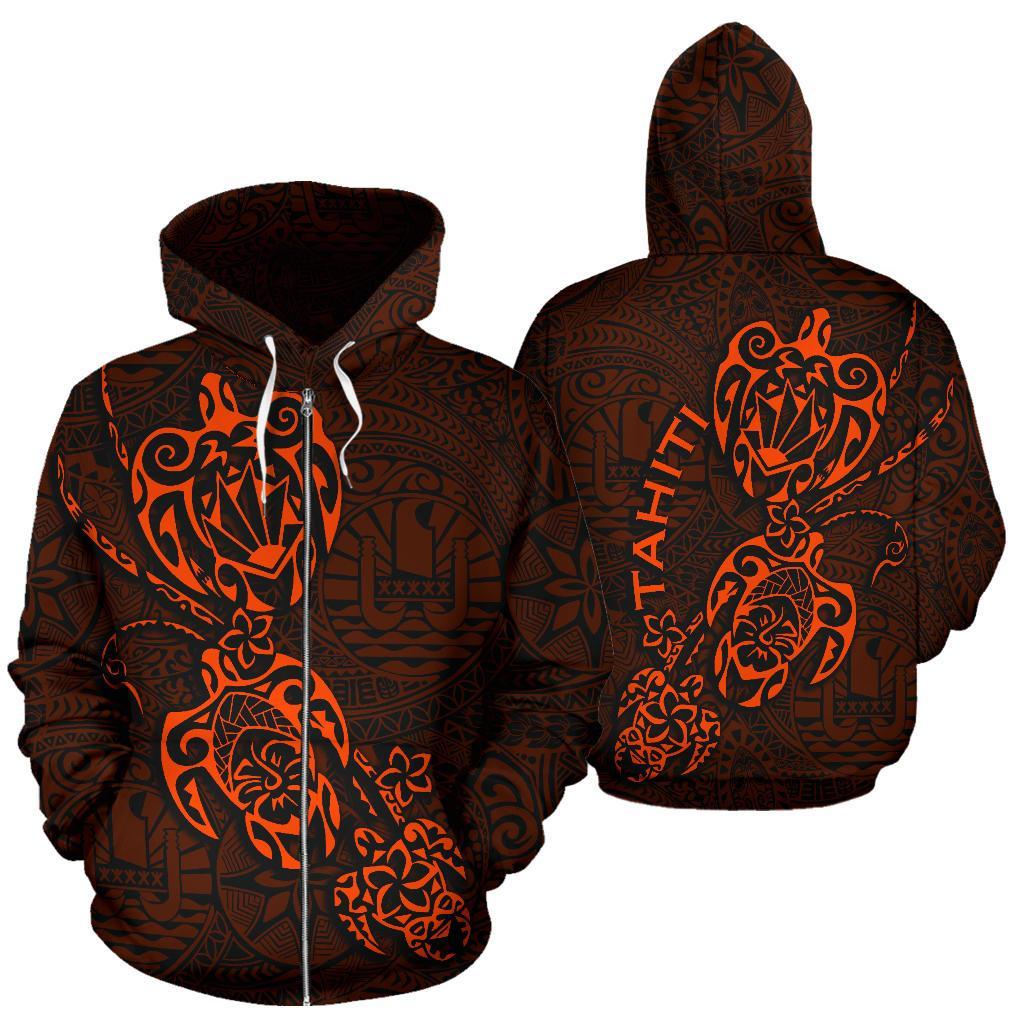 Tahiti Polynesian Family Turtles Zip up Hoodie Orange Unisex Orange - Polynesian Pride