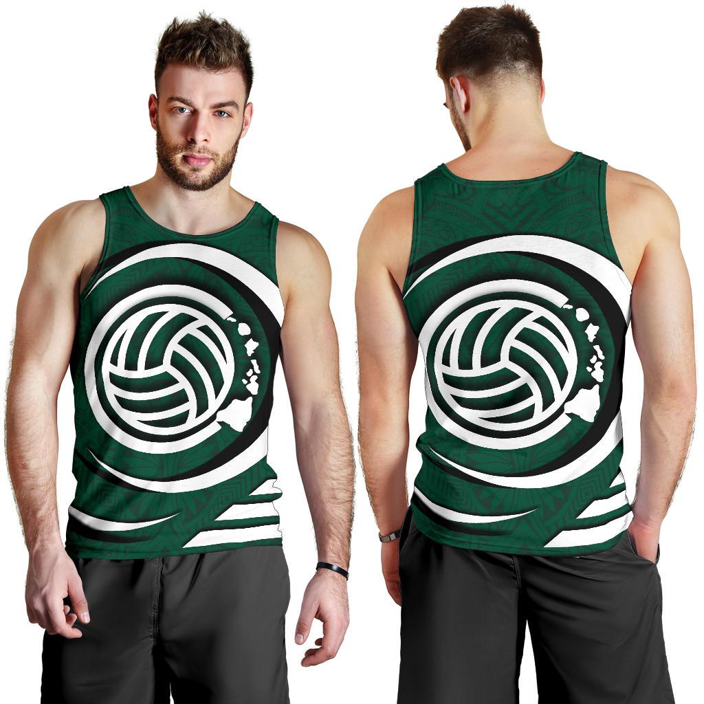 Polynesian Hawaii Men's Tank Top - Volleyball Hawaii Map Green - Polynesian Pride