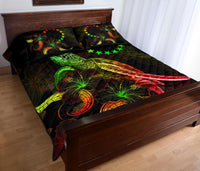 Cook Islands of Micronesia Polynesian Quilt Bed Set - Turtle With Blooming Hibiscus Reggae - Polynesian Pride