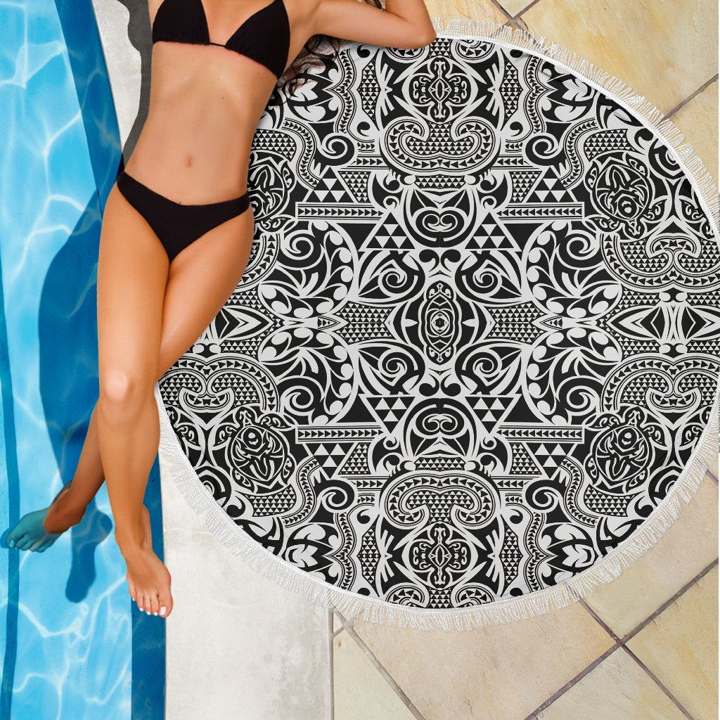 Polynesian Tribal Beach Blanket Black White - Polynesian Pride