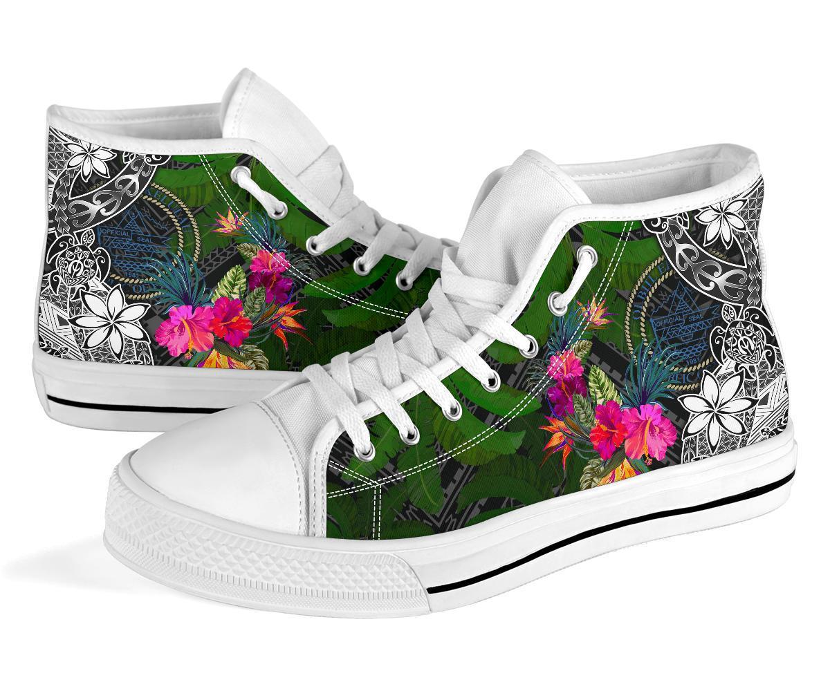 Palau High Top Shoes - Turtle Plumeria Banana Leaf Crest - Polynesian Pride