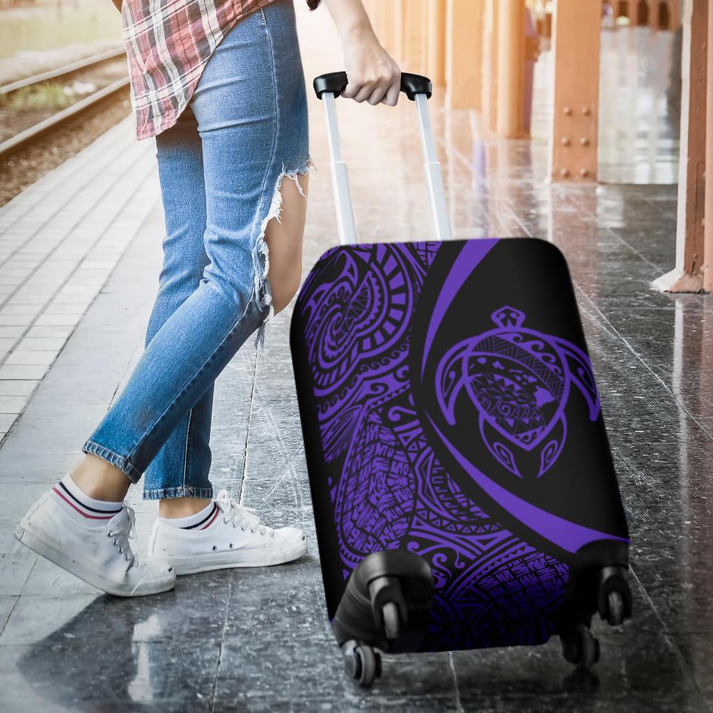 Hawaii Turtle Map Polynesian Luggage Cover - Purple - Circle Style - Polynesian Pride