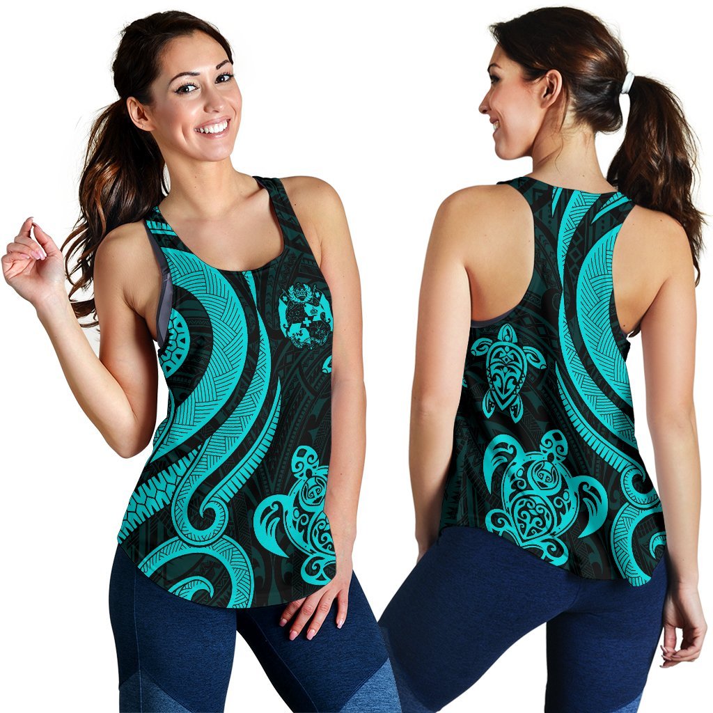 Tonga Polynesian Women Racerback Tank - Turquoise Tentacle Turtle Turquoise - Polynesian Pride