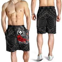 Polynesian Hawaii Kanaka Maoli Men's Shorts - Humpback Whale with Hibiscus (White) - Polynesian Pride