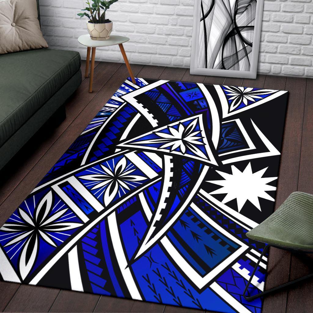 Nauru Area Rug - Tribal Flower Special Pattern Blue Color Blue - Polynesian Pride
