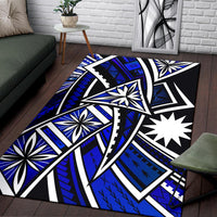 Nauru Area Rug - Tribal Flower Special Pattern Blue Color Blue - Polynesian Pride
