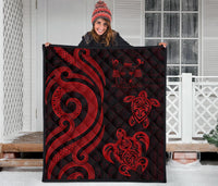 Fiji Polynesian Premium Quilt - Red Tentacle Turtle Crest - Polynesian Pride