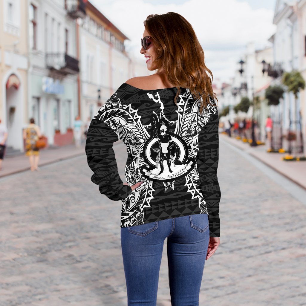Vanuatu Polynesian Shoulder Sweater Map Black - Polynesian Pride