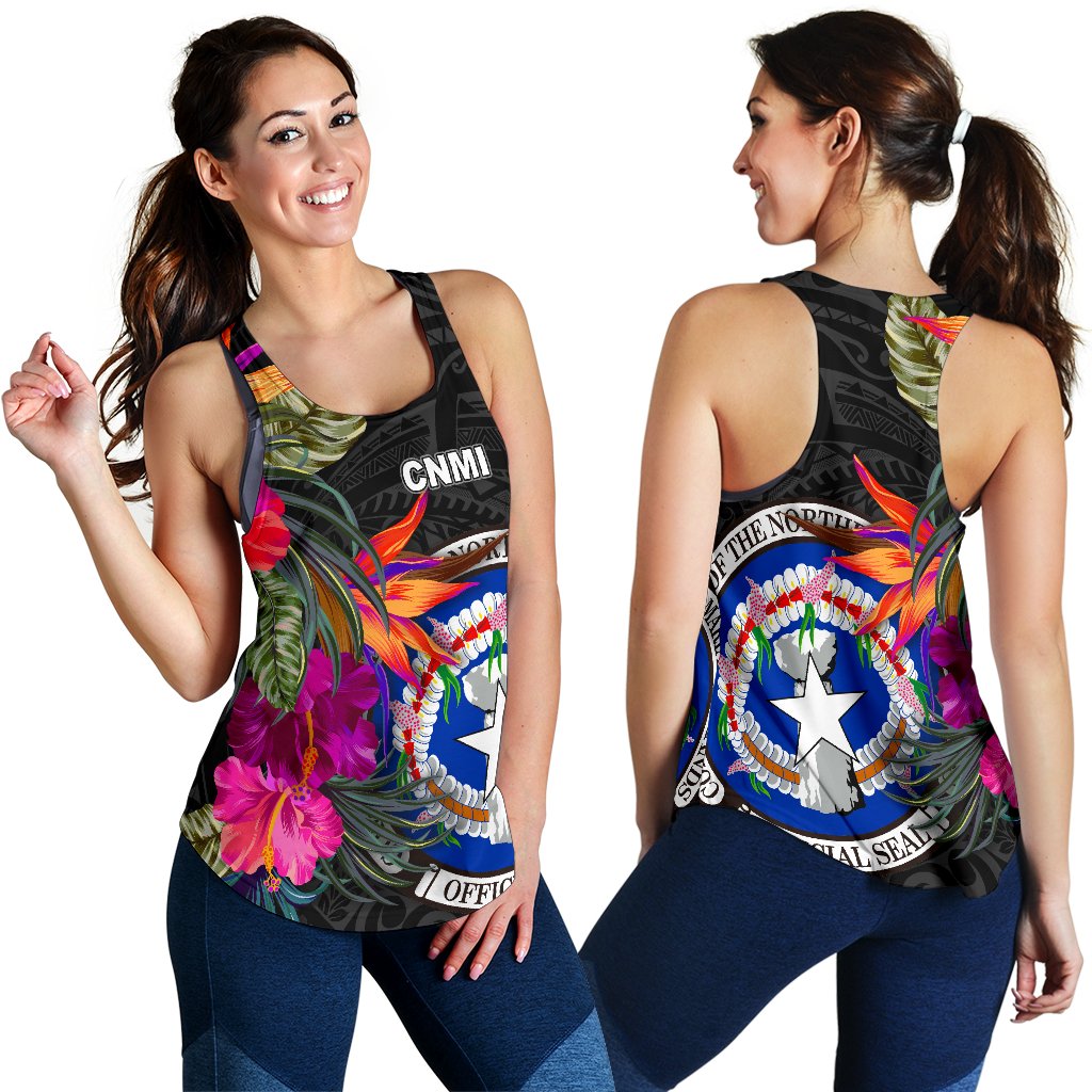 Northern Mariana Islands Women's Racerback Tank - Saipan Hibiscus Polynesian Pattern - Polynesian Pride
