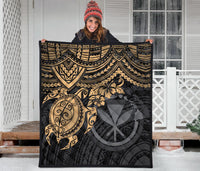 Hawaii Polynesian Premium Quilt - Kanaka Maoli & Gold Turtle Hibiscus - Polynesian Pride