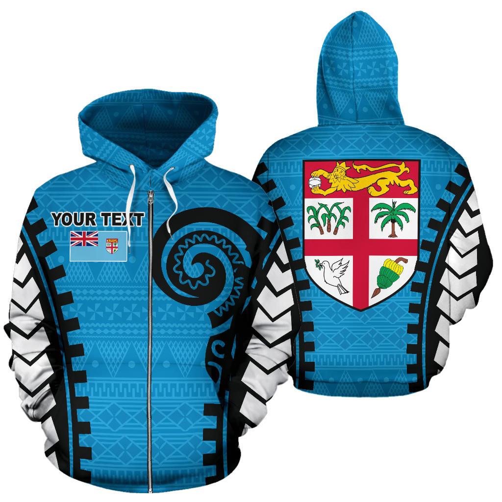 Fiji Custom Zip Hoodie Warrior Style Unisex Blue - Polynesian Pride