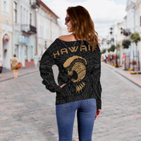 Hawaii Warrior And Helmet Women's Off Shoulder Sweater - Polynesian Pride