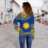 Nauru Flag Polynesian Chief Women's Off Shoulder Sweater - Polynesian Pride