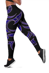 Hawaii Tribal Polynesian Women's Leggings - Blue - Juno Style - AH - Polynesian Pride