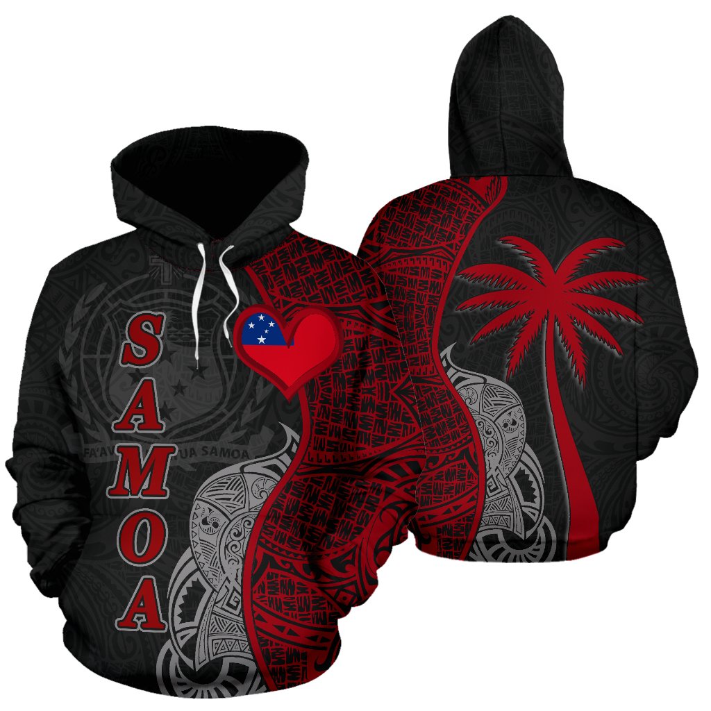 Samoa Polynesian Hoodie Heart nd Coconut Tree Unisex Red - Polynesian Pride