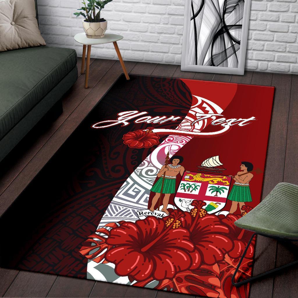 Fiji Polynesian Custom Personalised Pesonalised Area Rug - Coat Of Arm With Hibiscus - Polynesian Pride
