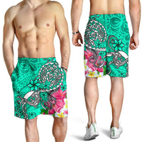 Polynesian Men's Shorts - Turtle Plumeria Turquoise Color - Polynesian Pride