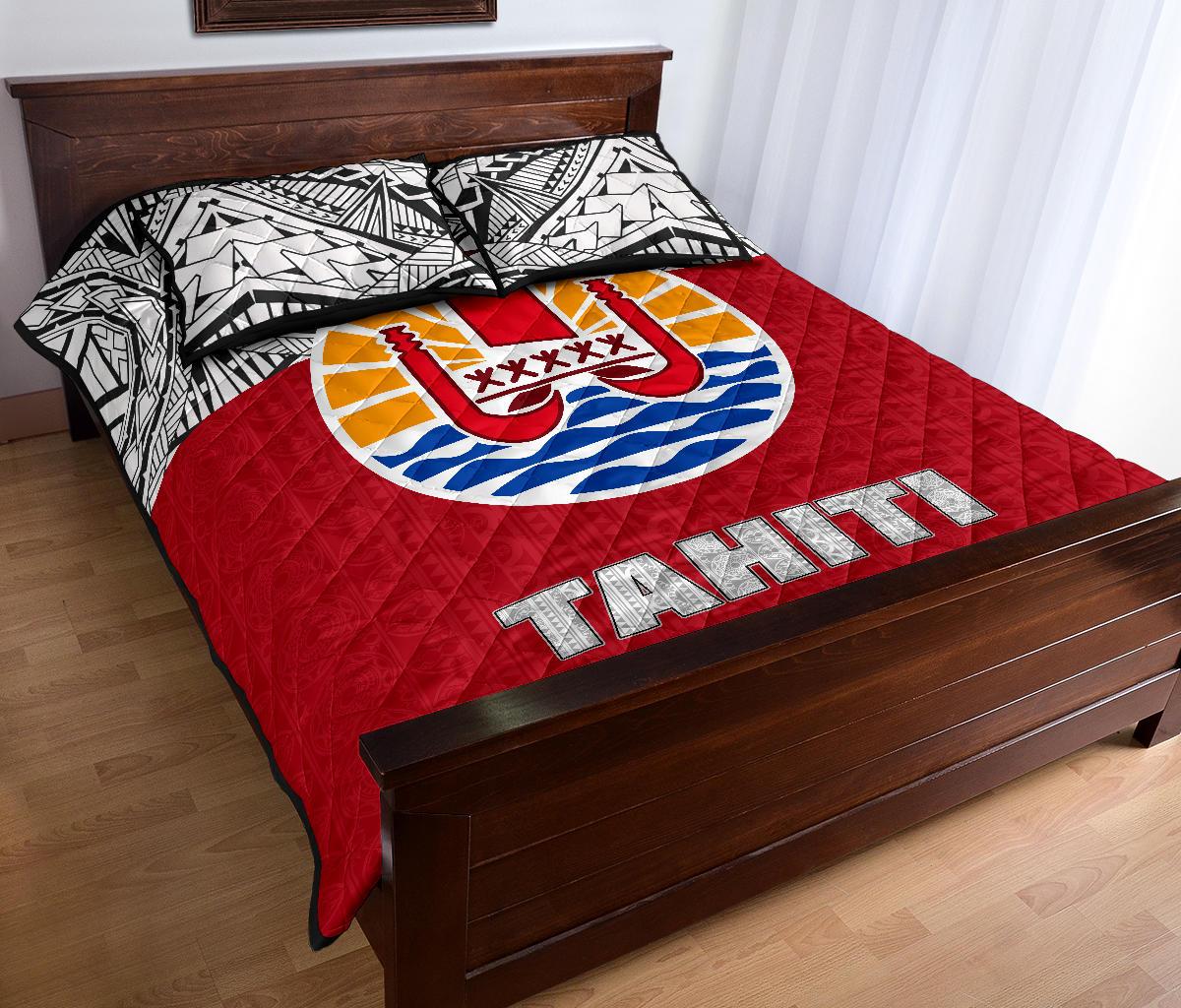 Tahiti Polynesian Quilt Bed Set - Tahiti Flag Polynesian Tattoo - Polynesian Pride