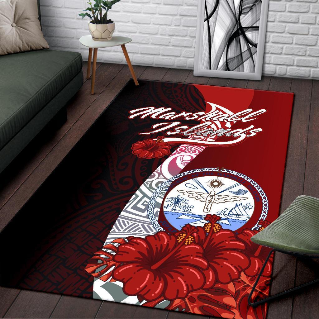 Marshall Islands Polynesian Area Rug - Coat Of Arm With Hibiscus - Polynesian Pride