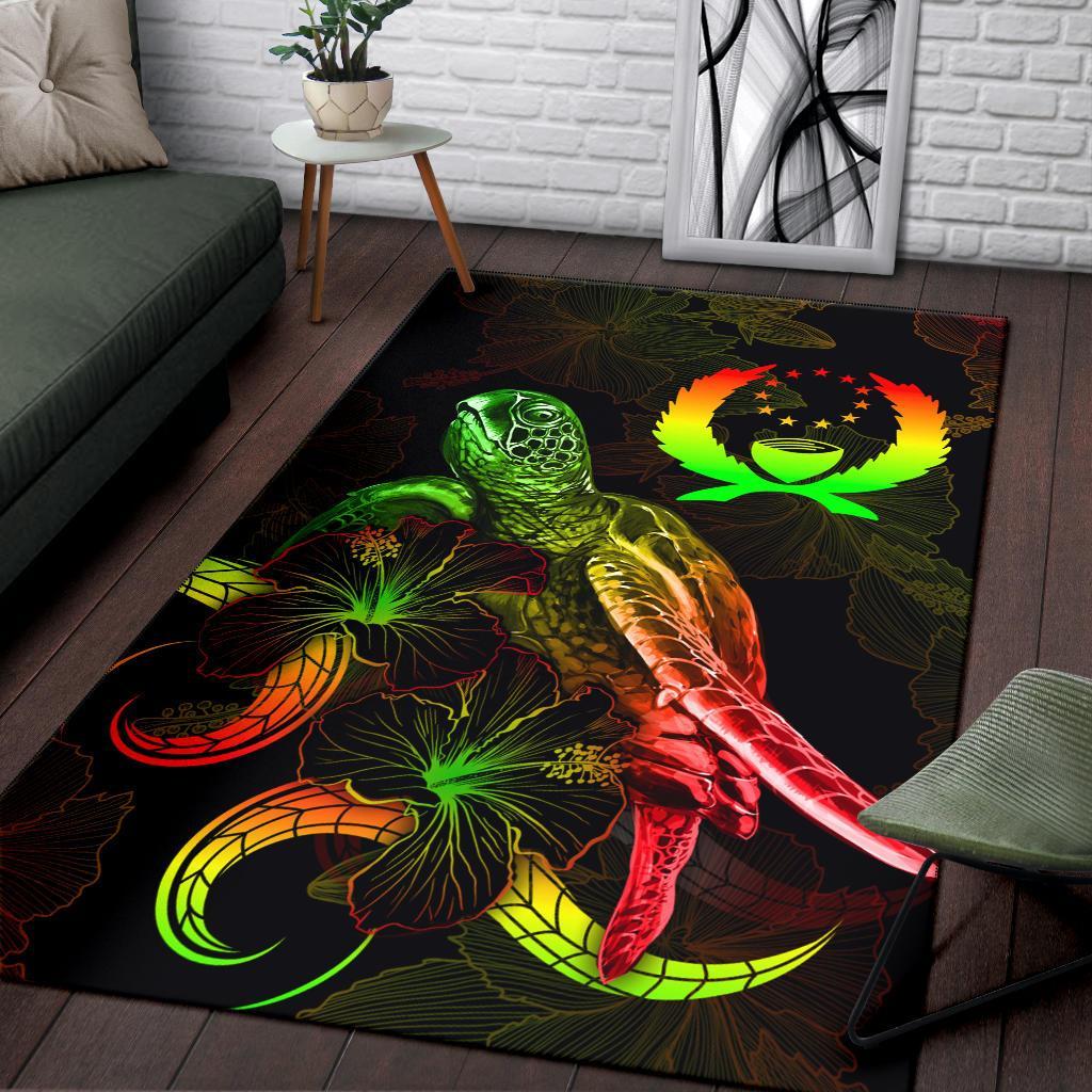 Pohnpei Polynesian Area Rugs - Turtle With Blooming Hibiscus Reggae - Polynesian Pride