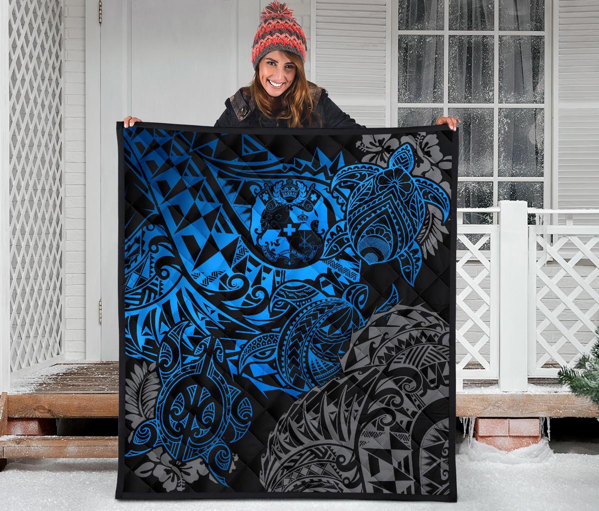 Tonga Polynesian Premium Quilt - Blue Turtle Flowing - Polynesian Pride