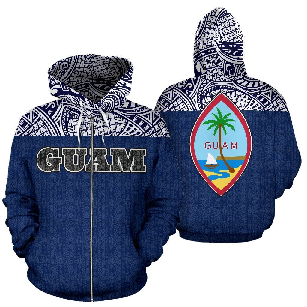 Guam All Over Zip up Hoodie Polynesian Hoodie Version Unisex White - Polynesian Pride