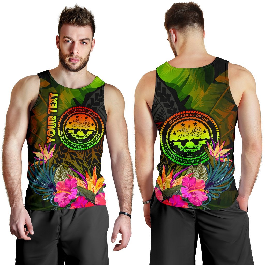 Federated States of Micronesia Polynesian Personalised Men's Tank Tops - Hibiscus and Banana Leaves - Polynesian Pride