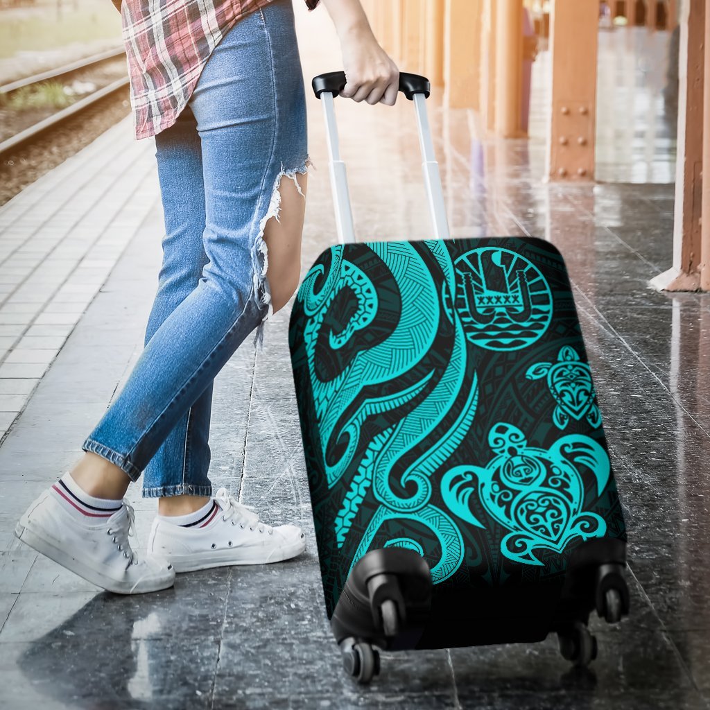 Tahiti Polynesian Luggage Covers - Turquoise Tentacle Turtle - Polynesian Pride