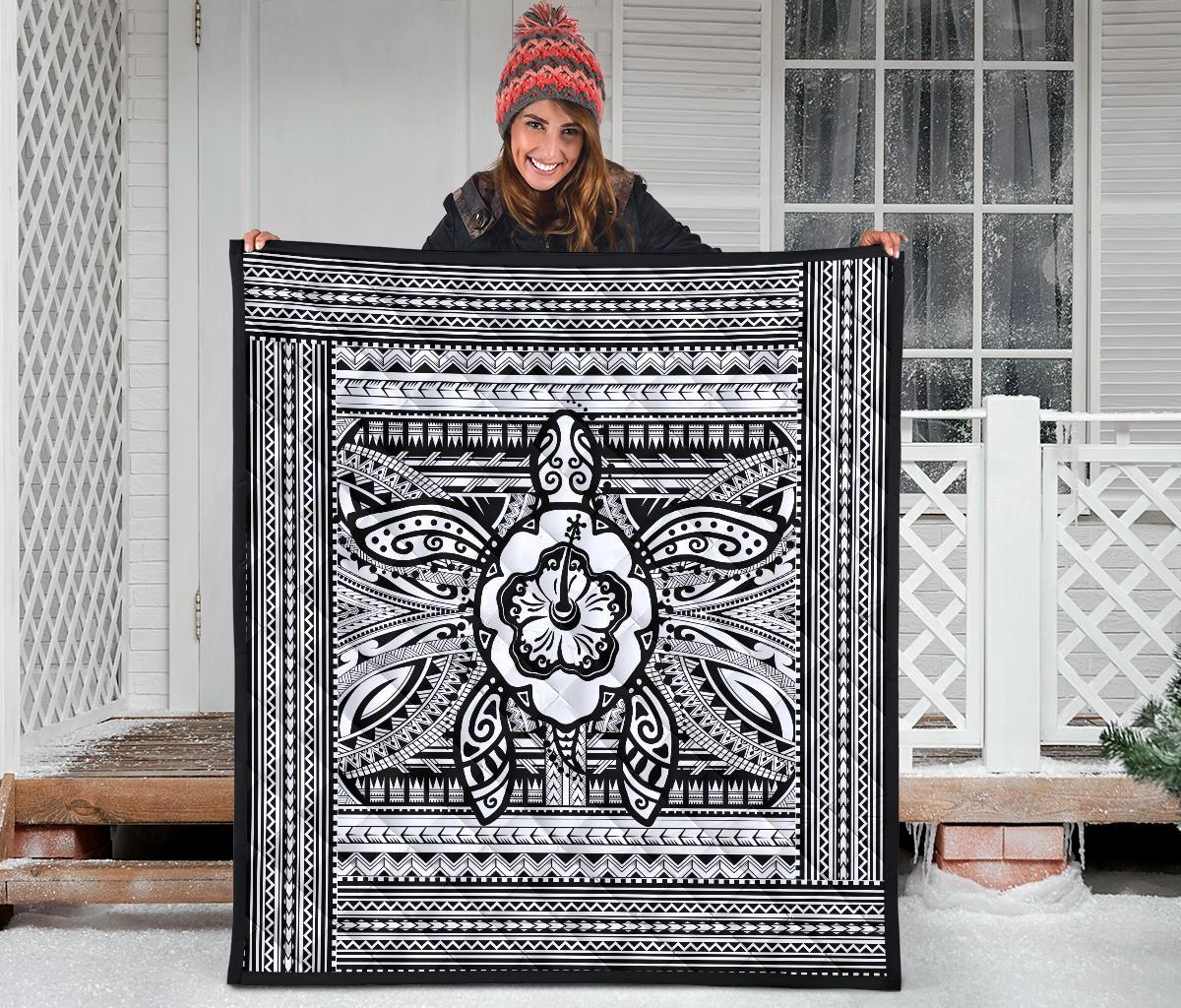 Hawaii Polyensian Turtle Premium Quilt White - Polynesian Pride