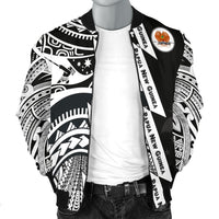 Polynesian Guinea Men's Bomber Jacket - Moana Maui Tattoo With Coat Of Arm Guinea White - Polynesian Pride