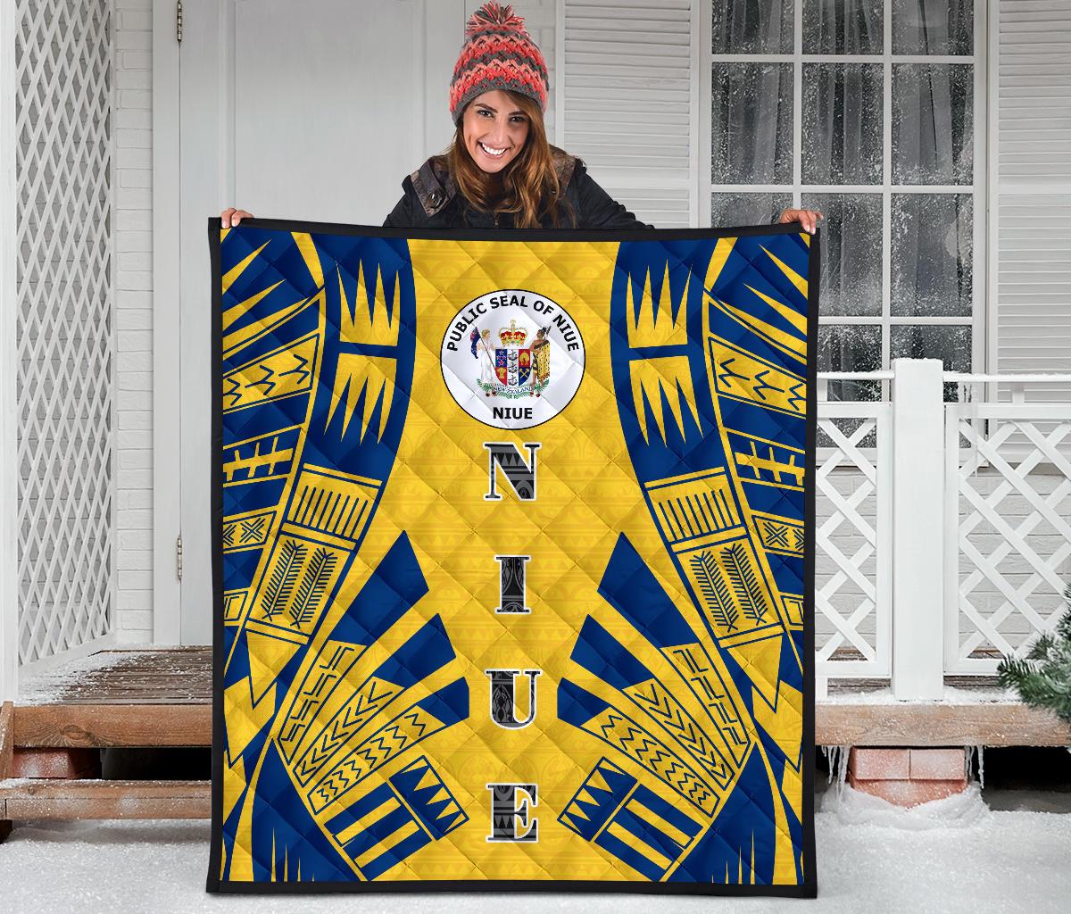 Niue Premium Quilt - Niue Seal Polynesian Dark BLue Tattoo - Polynesian Pride