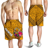 Hawaii Men's Shorts - Kanaka Maoli With Hibiscus On Polynesian Patterns (YELLOW) - Polynesian Pride