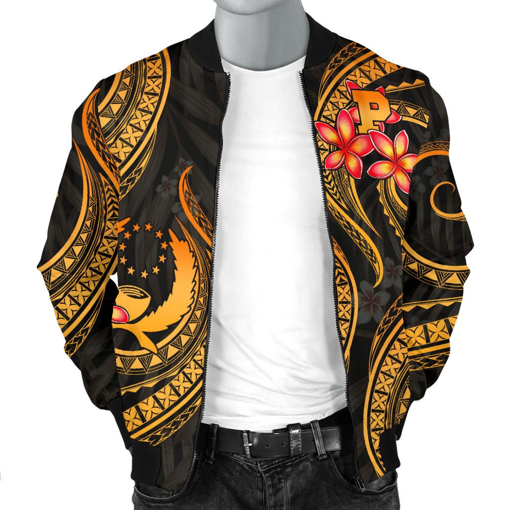Pohnpei Micronesian Men Bomber Jacket - Gold Plumeria - Polynesian Pride