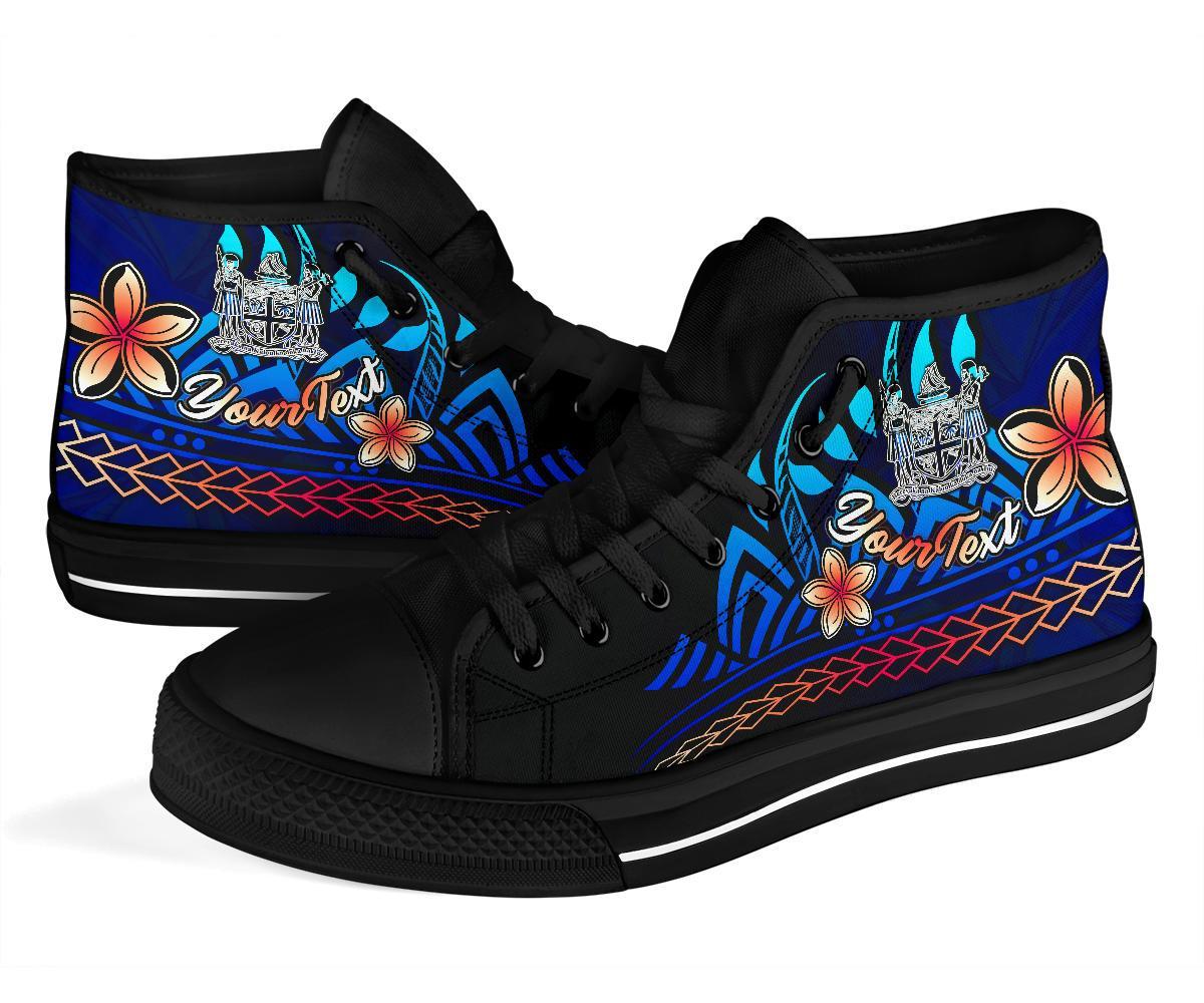 Fiji Custom Personalised High Top Shoes Blue - Vintage Tribal Mountain Crest - Polynesian Pride